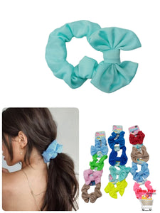 SCRUNCHIES CON MOÑO COLORES LISOS (12PZ)