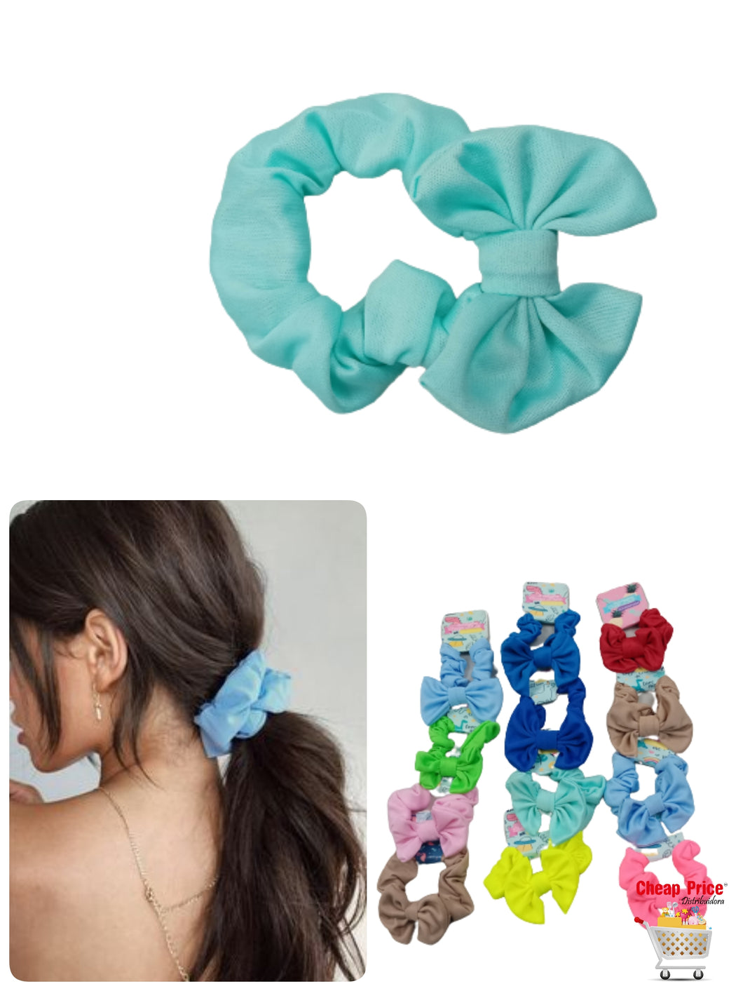 SCRUNCHIES CON MOÑO COLORES LISOS (12PZ)