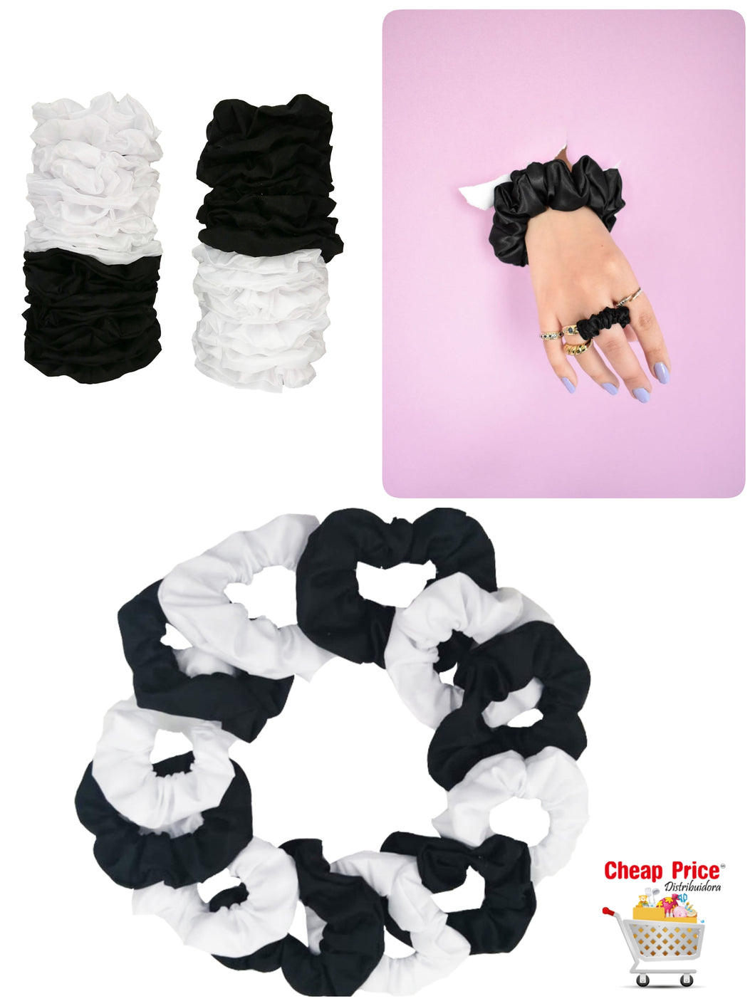 SCRUNCHIES BLANCO Y NEGRO (12PZ)