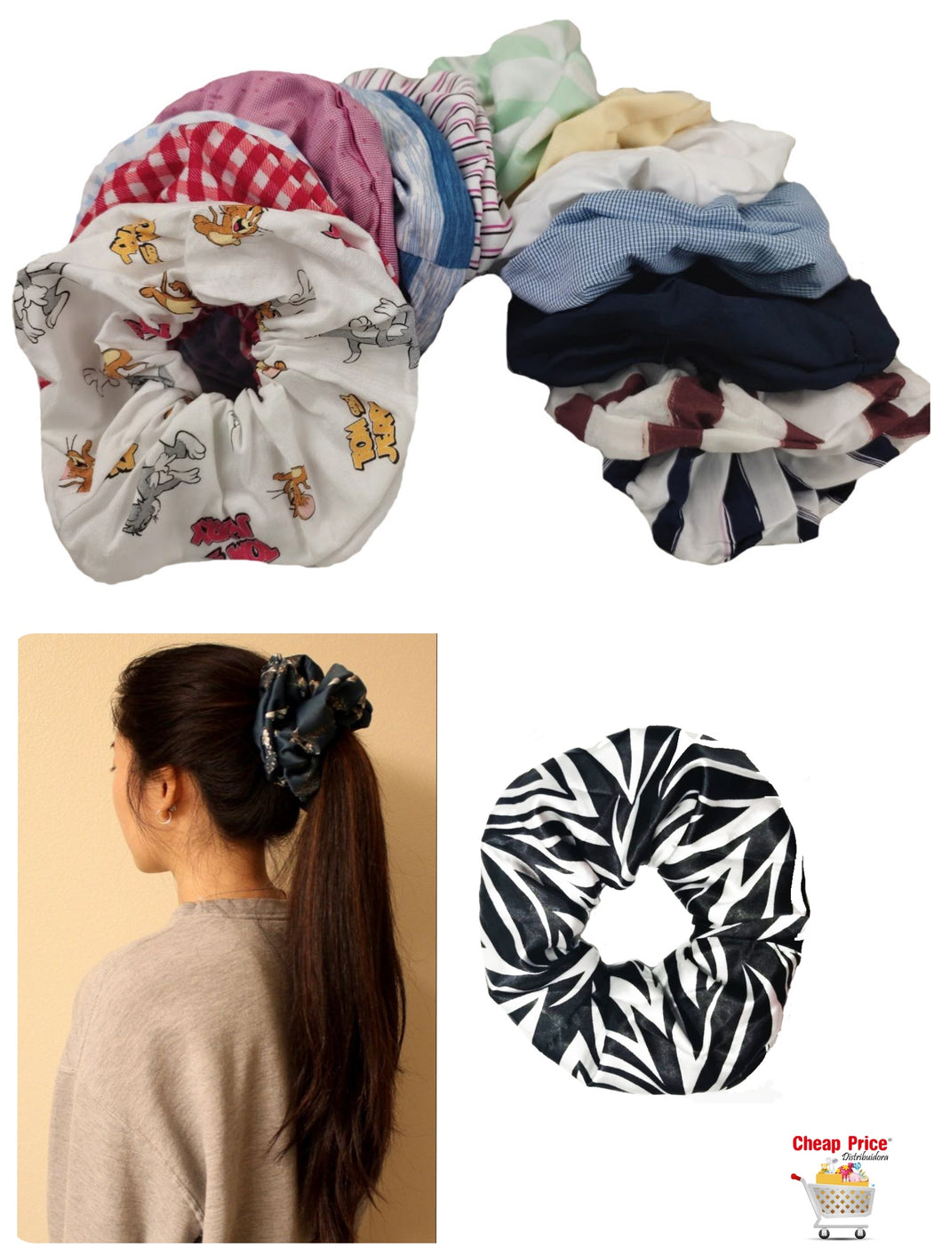 SCRUNCHIE JUMBO ESTAMPADA MIX (12 PZ)