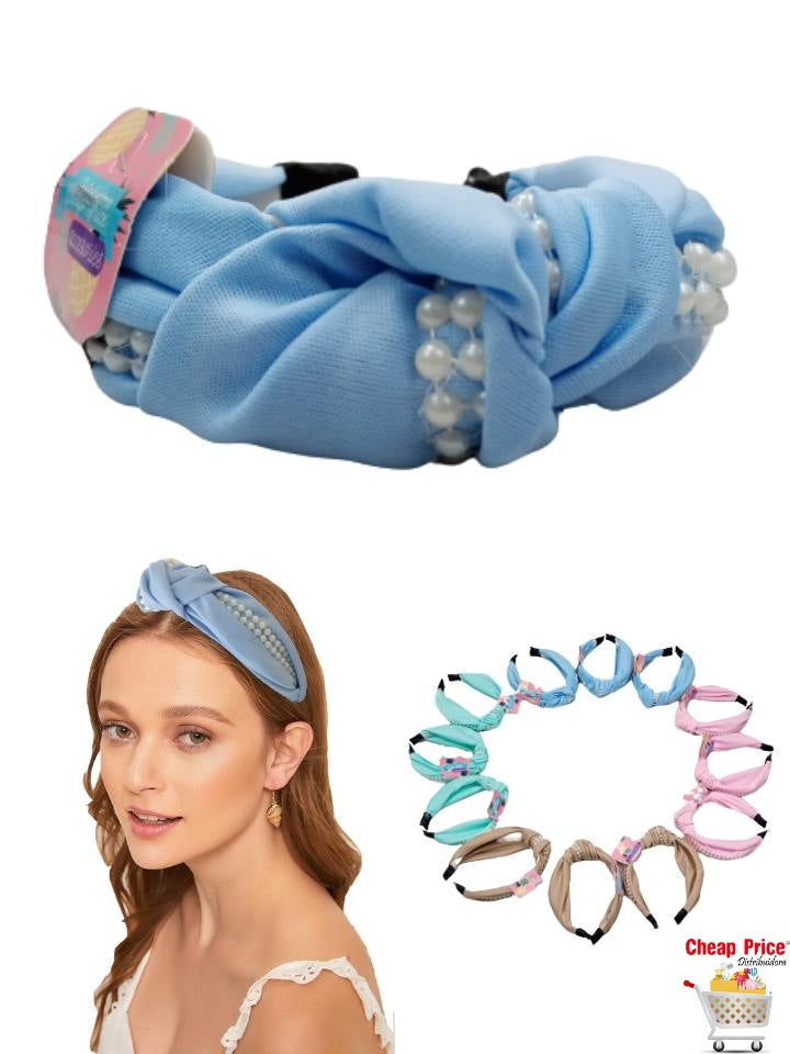 DIADEMA TURBANTE PASTEL CON PERLAS (12PZ)