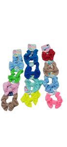 SCRUNCHIES CON MOÑO COLORES LISOS (12PZ)