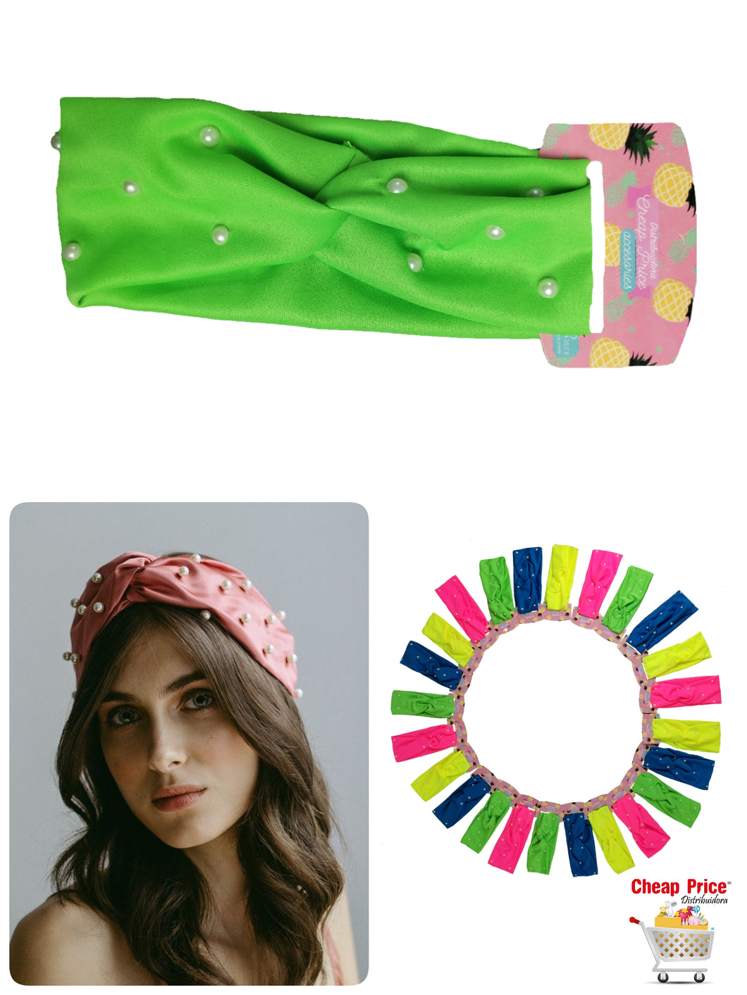 TURBANTE NEON CON PERLA (12 PZ)